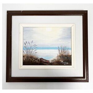 Signed Monis Original Oil Painting Beach Dunes Vintage Framed Seascape Costal